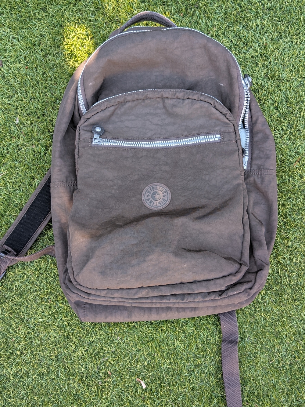 Kipling Dark Brown Nylon Backpack with Front Zip Pocket
